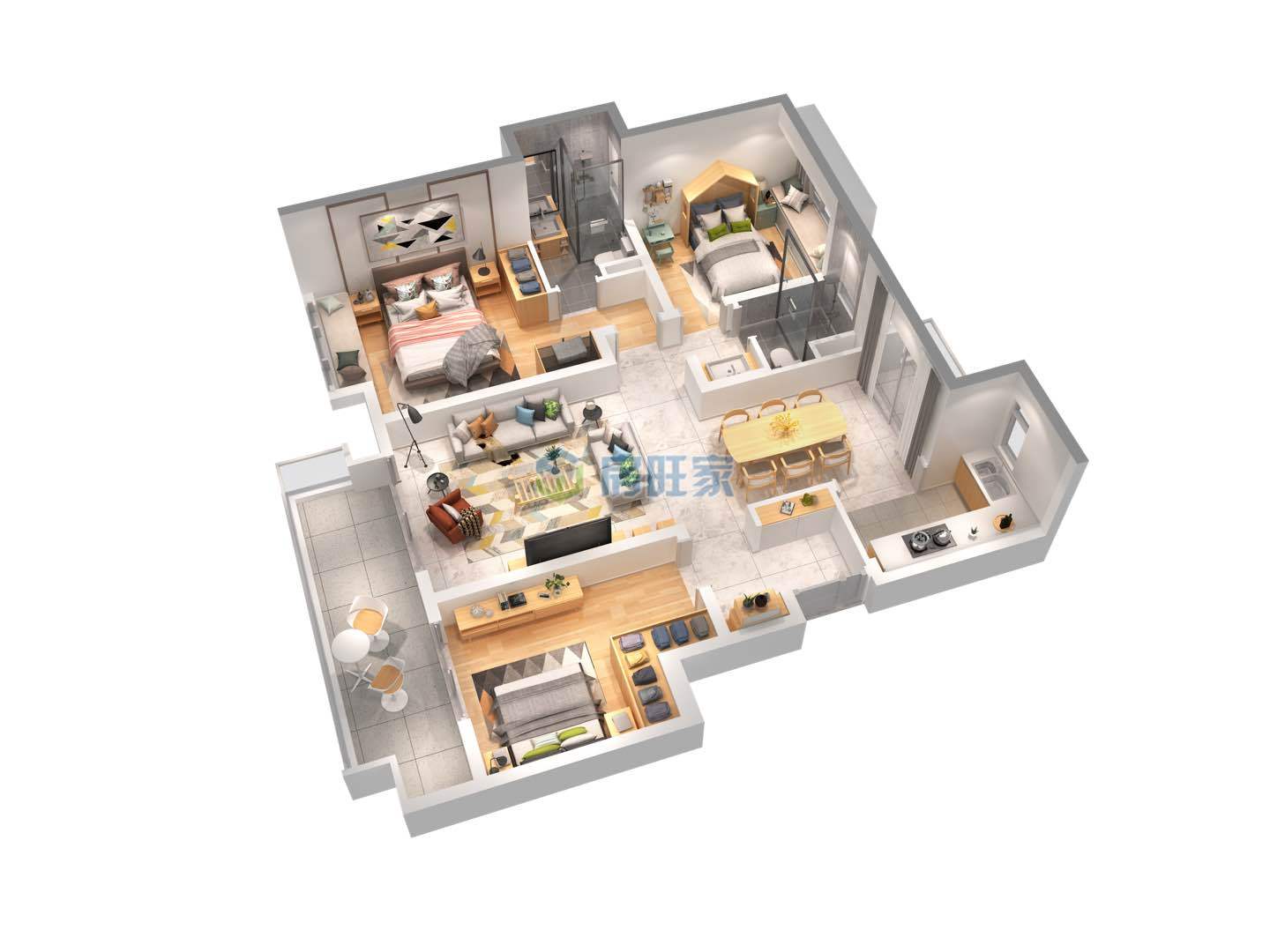 保利六千树洋房a户型透视图