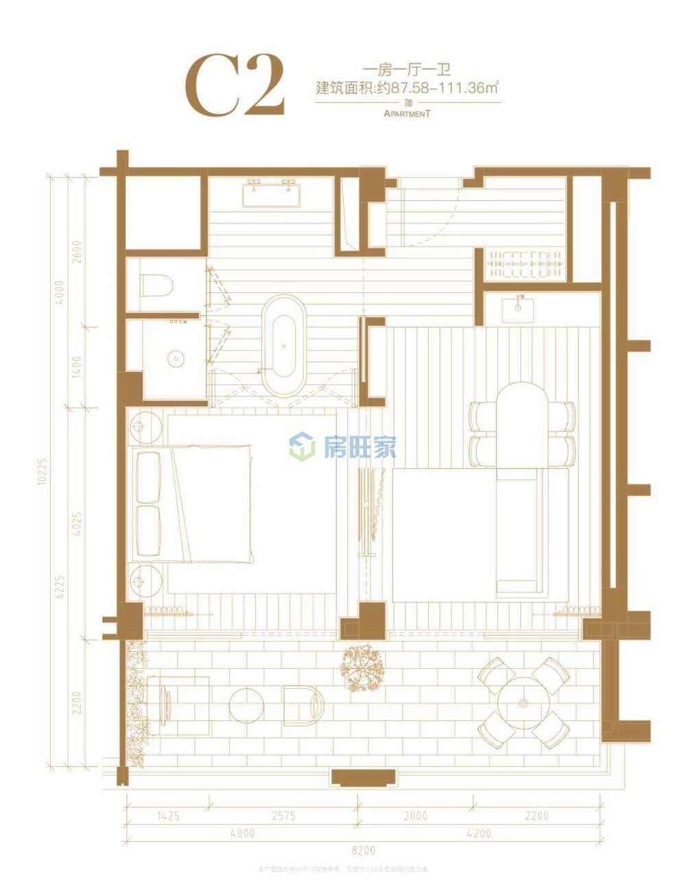 葛洲坝海棠福湾  一房户型  建面87.58-111.36㎡