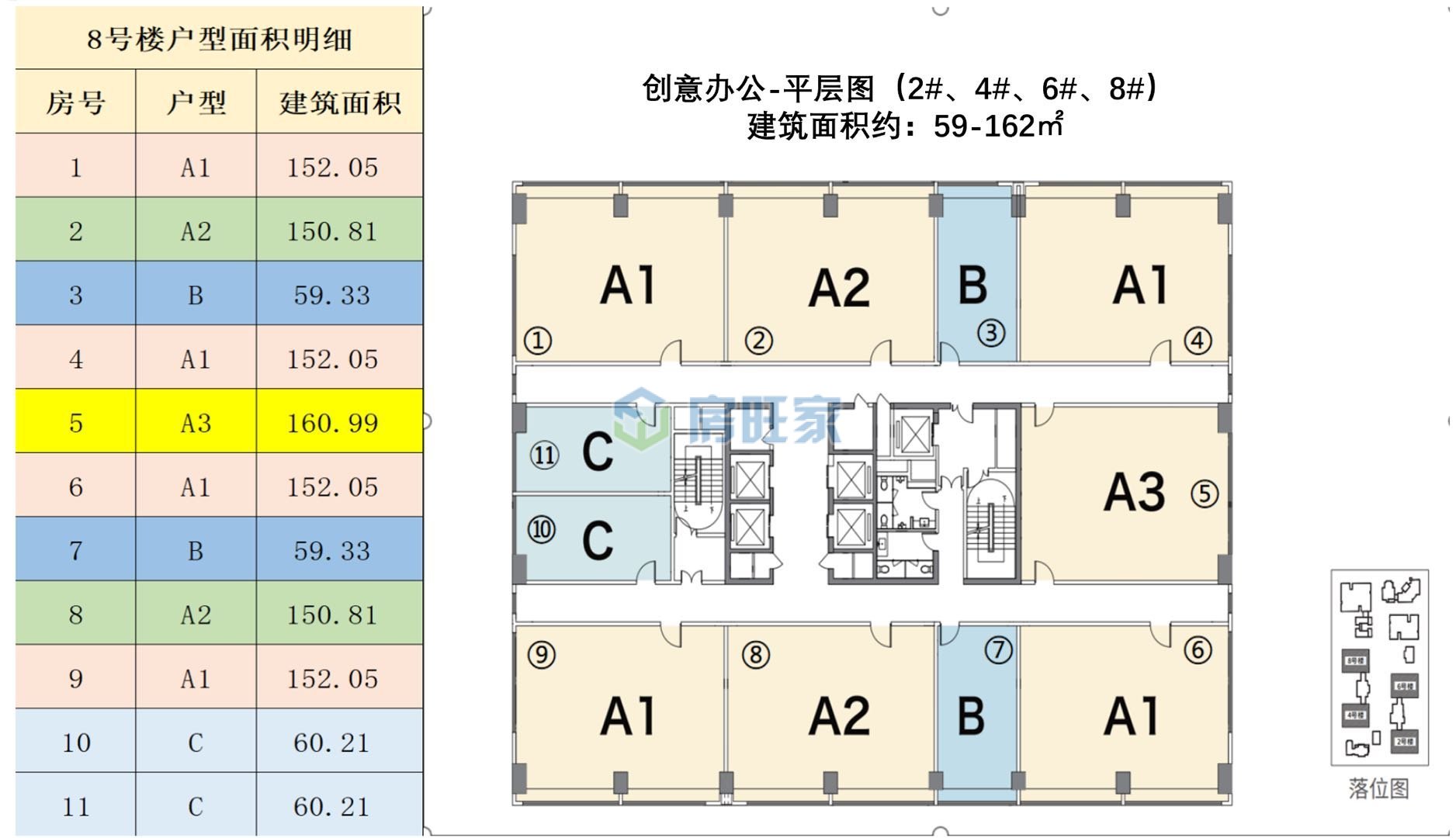 绿地领海广场创意办公平层图：建筑面积约59-162㎡