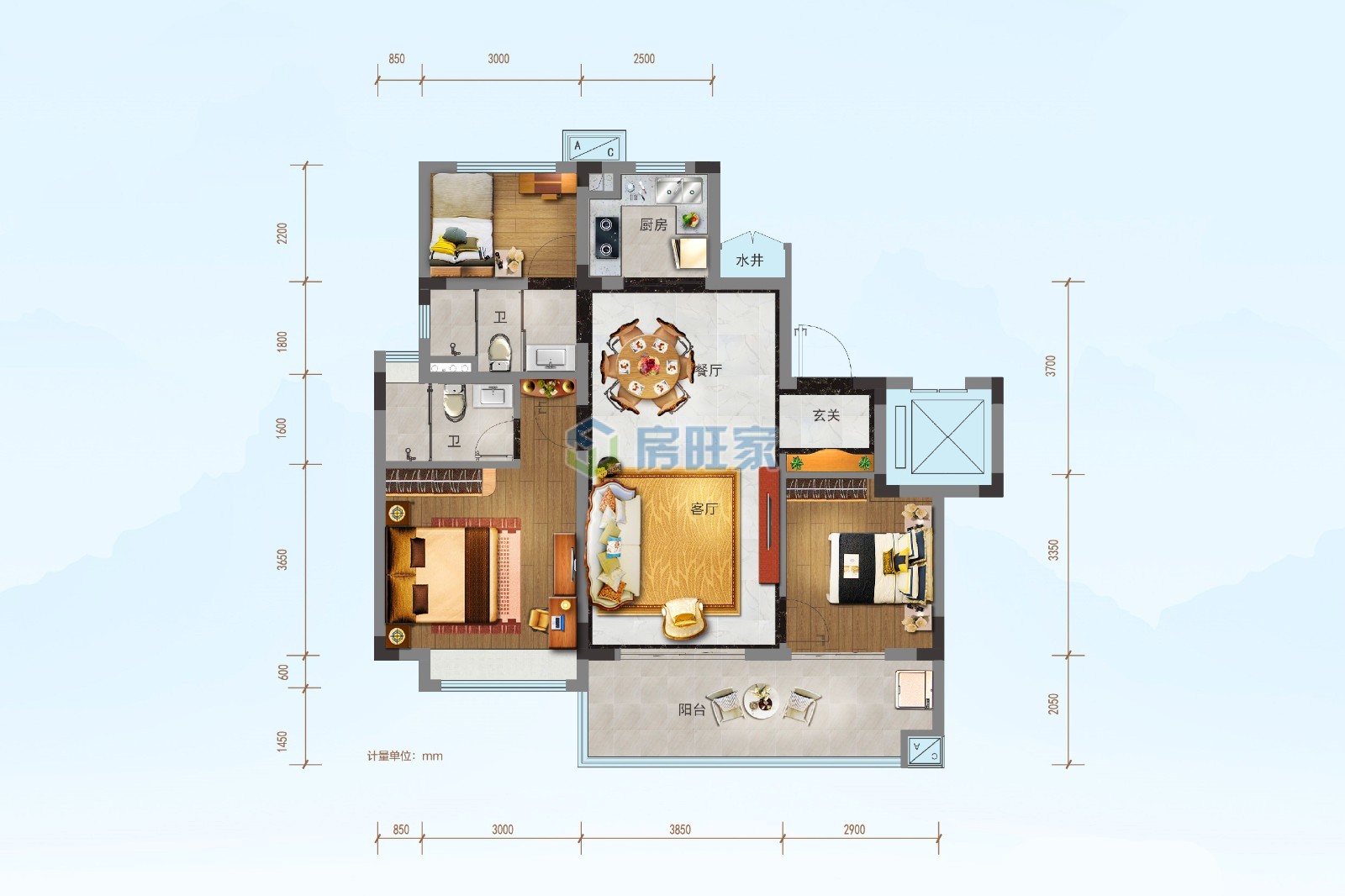 碧桂园兴隆湖畔  三房户型   建面101㎡