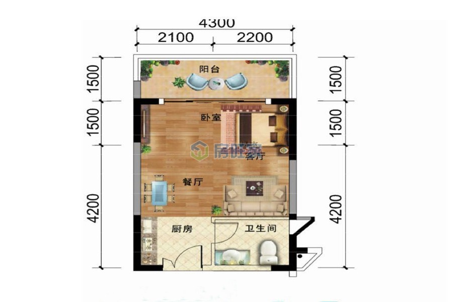 开间A户型户型图 建面39.92平