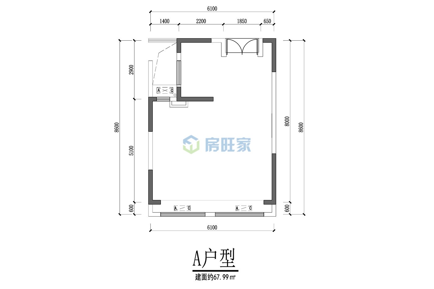 碧桂园高隆湾  两房户型  建面67.99㎡