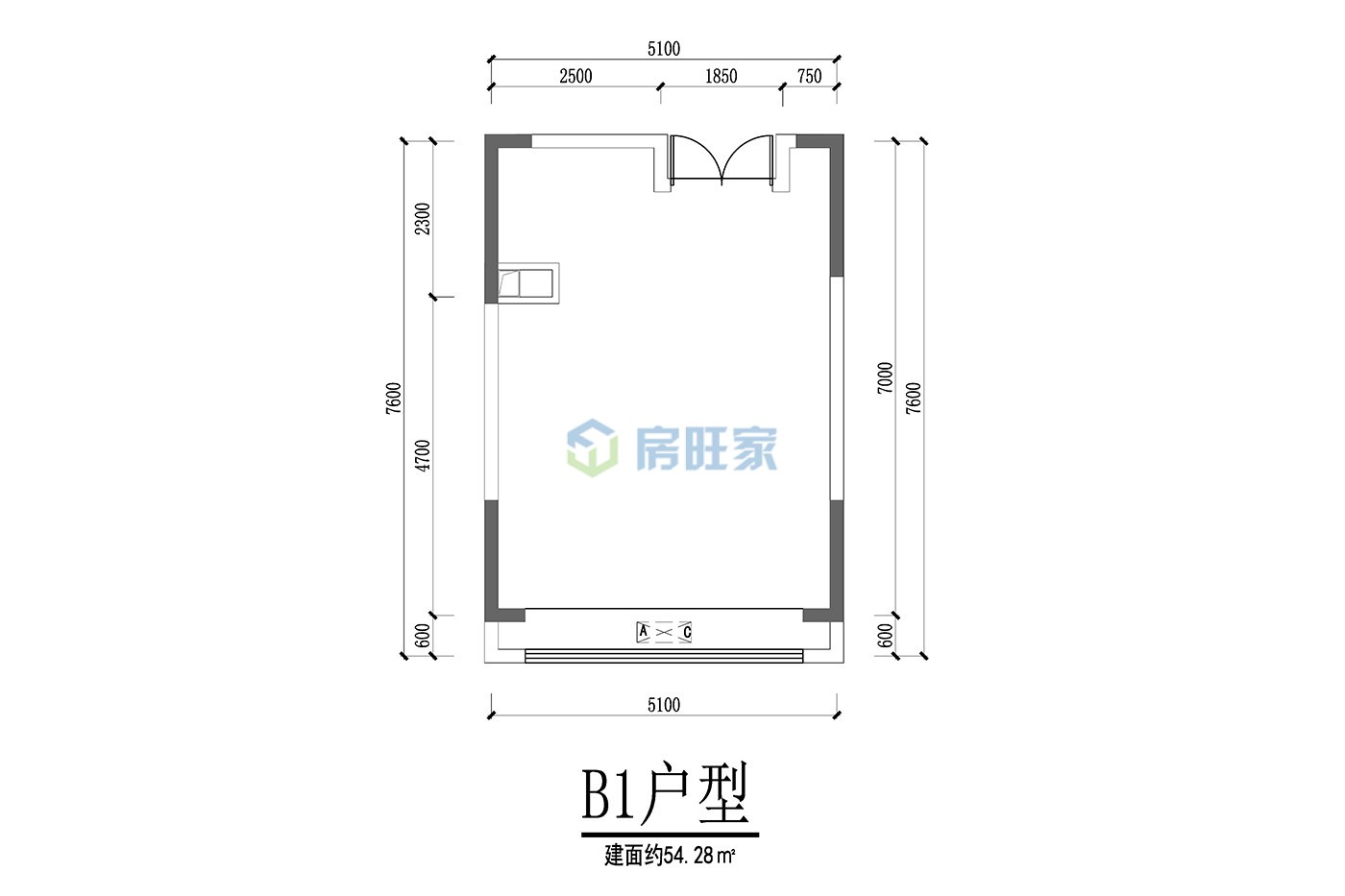 碧桂园高隆湾  一房户型  建面54.28㎡